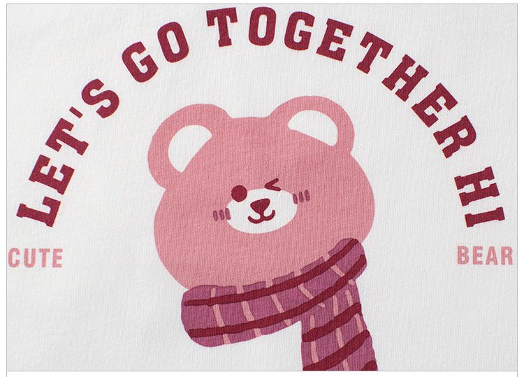 純棉短袖上衣-圍巾熊熊-玫紅+白