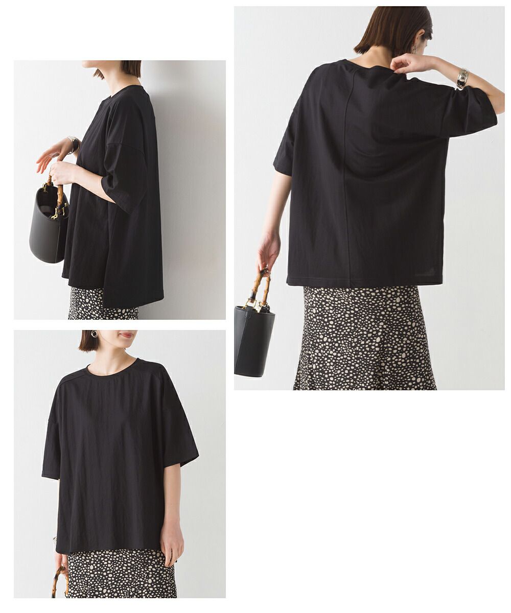 日本 OMNES - 涼感機能 簡約圓領五分袖上衣-摩卡