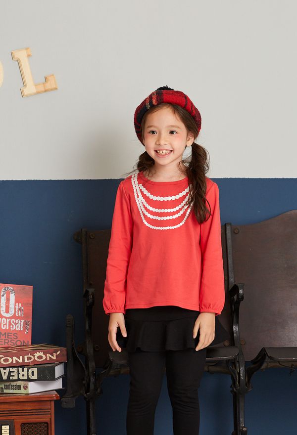 麗嬰房 Little moni - 項鍊印圖上衣-山茶紅