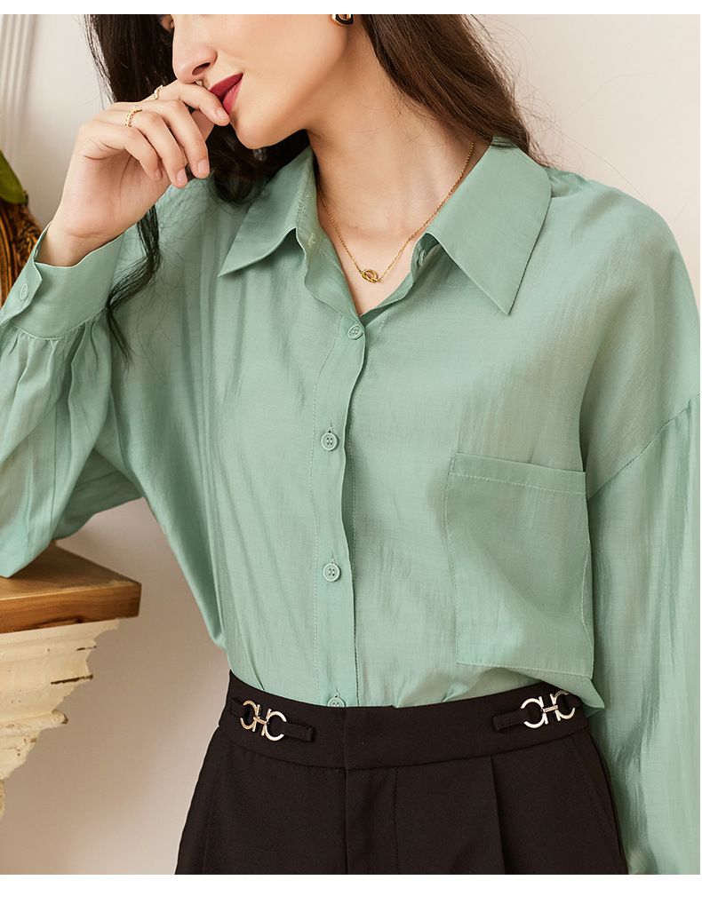 氣質透膚襯衫/罩衫-淺綠色 (M)