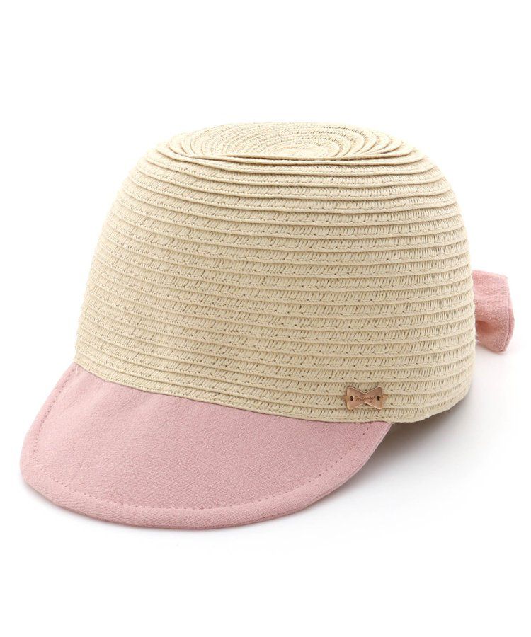 日本 apres les cours - 後大蝴蝶結抗UV時尚藤編帽-粉紅
