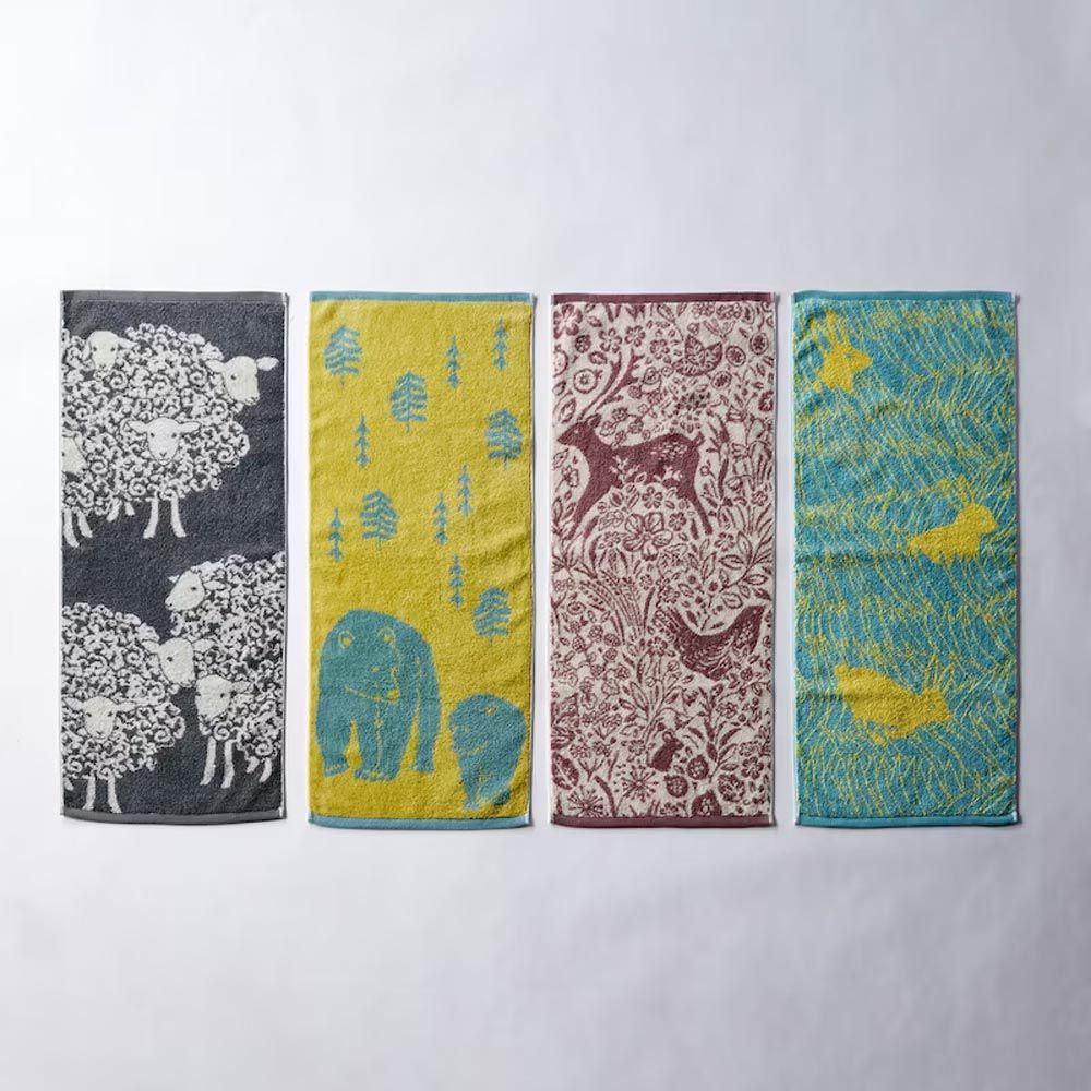 日本千趣會 - 北歐風 100%棉吸水毛巾四件組-森林動物花草 (34×80cm)