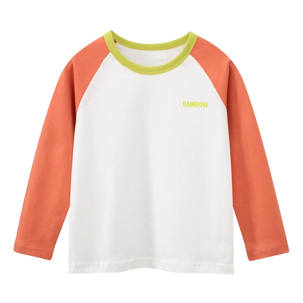 純棉長袖上衣-RAINBOW-米白/橘