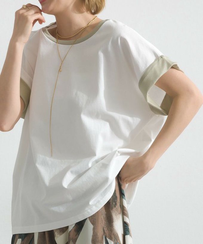 日本 le colis - 光澤滾邊舒適休閒法式袖上衣-卡其棕