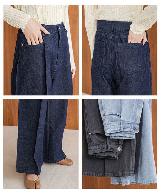 日本 Bab - 腳長效果 摺線丹寧印度棉寬褲-深灰