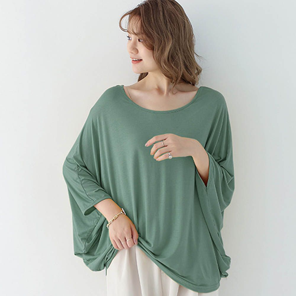 莫代爾3D剪裁瘦瘦蝙蝠袖上衣-抹茶色 (F)