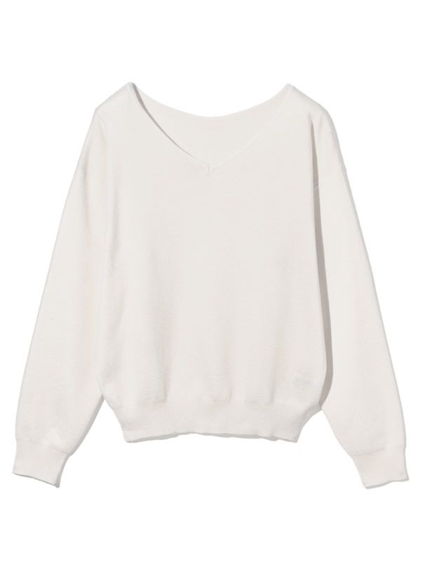 日本 GRL - 優雅V領長袖針織上衣-酒紅