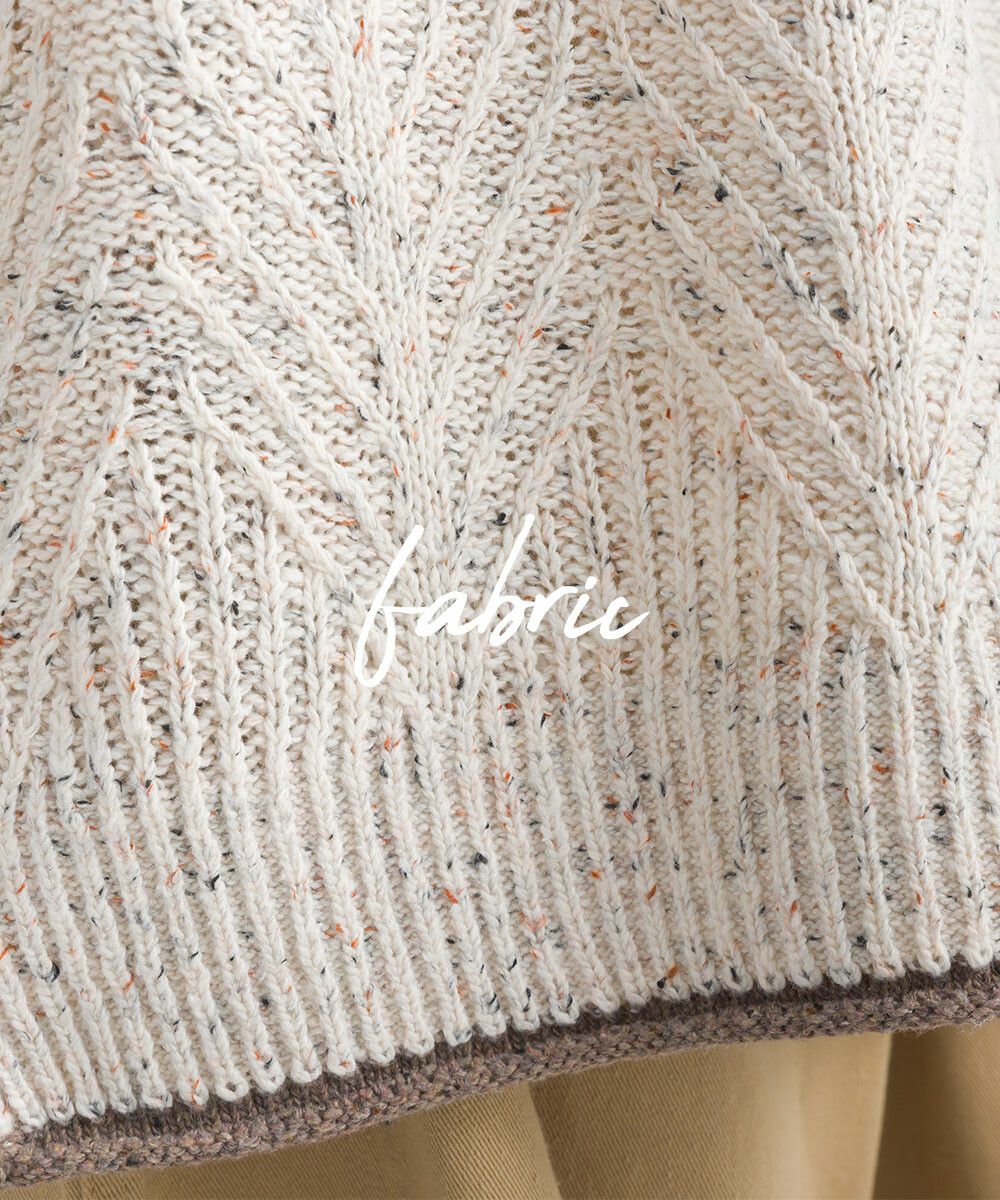 日本女裝代購 - 葉子紋編織滾邊針織毛衣-咖啡