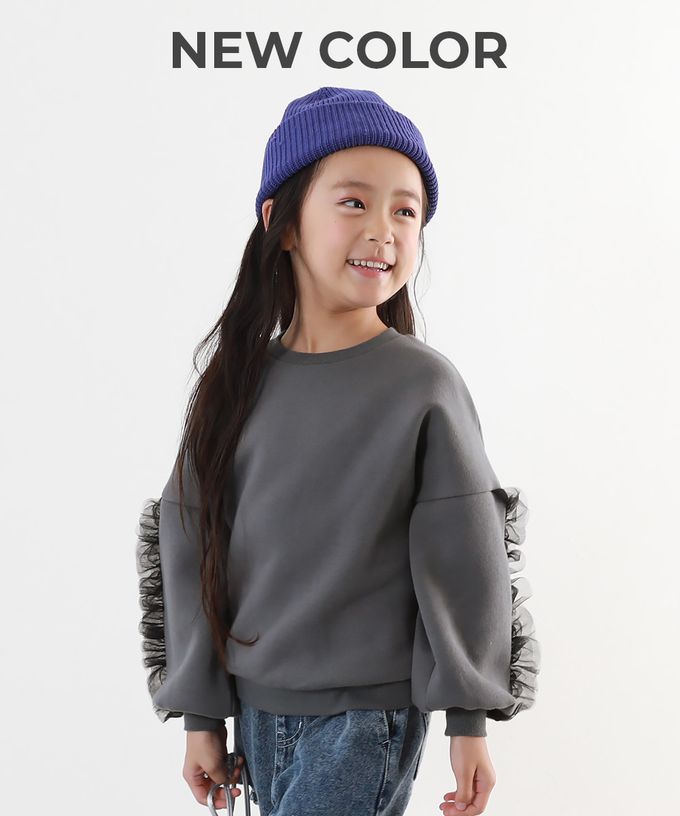 日本 devirock - 薄紗皺摺燈籠長袖裏毛上衣-粉紫