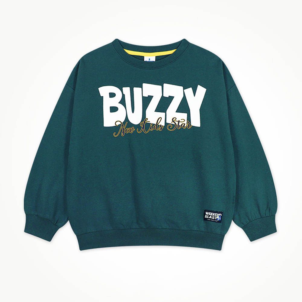 BUZZY字印長袖大學T-深綠