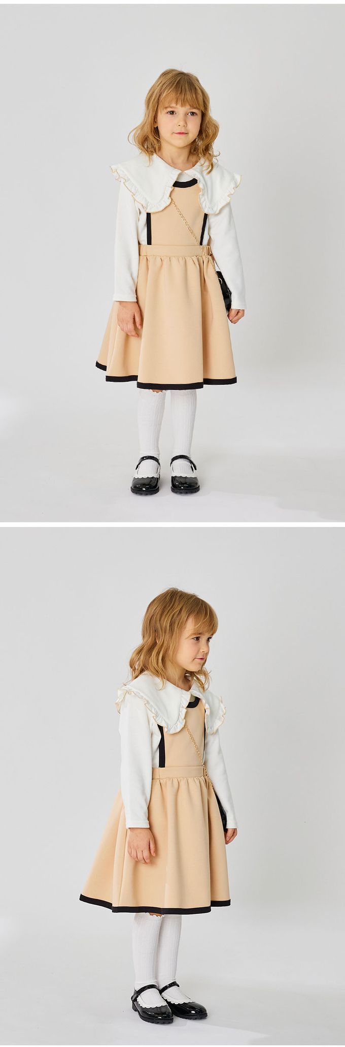 韓國 OZKIZ - (附包包)兩件式英倫背心洋裝套裝-米X卡其