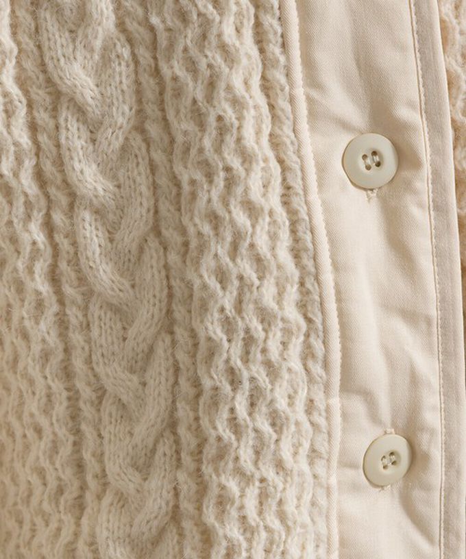 日本 Lupilien - 立體麻花絎縫拼接無領保暖外套-黑