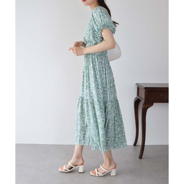 日本 BLUE EAST - 甜美氣質泡泡袖收腰洋裝-薄荷綠