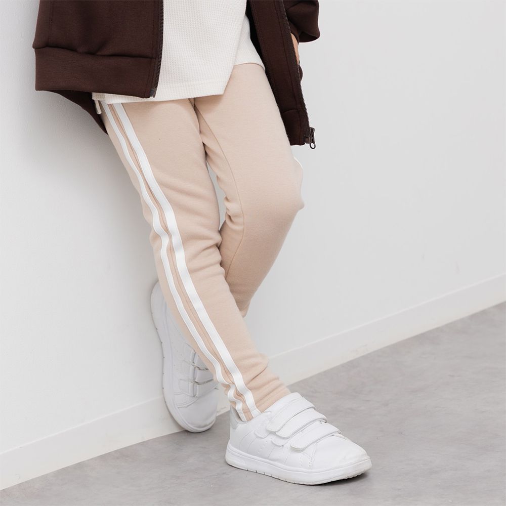 熱銷！刷毛保暖彈力合身長褲-側邊條-卡其