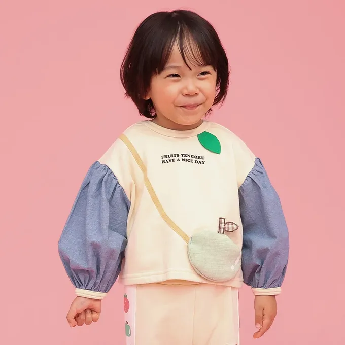 日本 ZOOLAND - 水果樂園 小包造型澎澎長袖上衣-蘋果-米杏