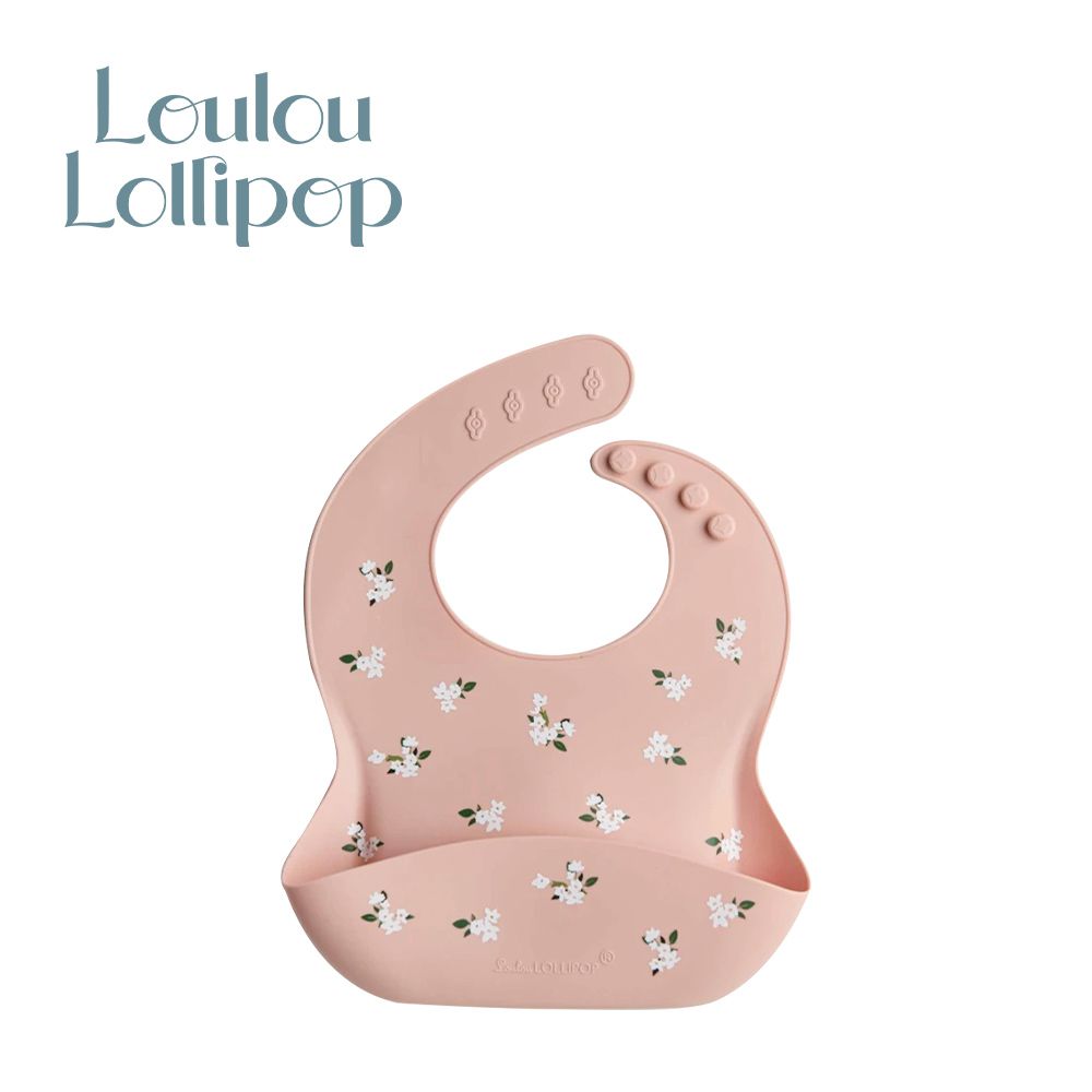 Loulou Lollipop - 寬口立體矽膠防漏圍兜/防水圍兜-浪漫小白花 (290x230x75mm)