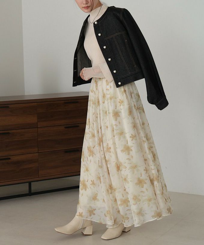 日本 Bab - 溫柔印象花卉雪紡長裙-米黃