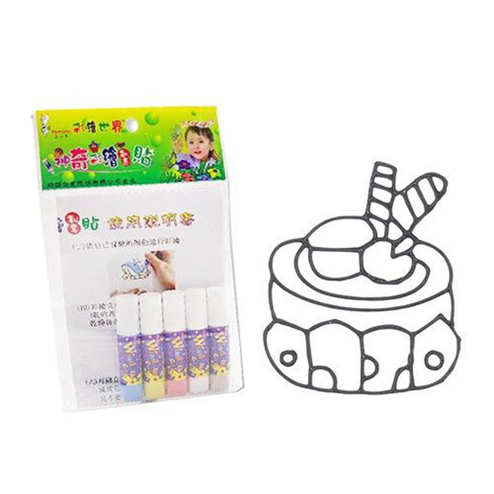 愛玩色創意館 - 彩繪玻璃貼隨手包-22蛋糕-6ml彩繪筆*5+圖框*1+說明書