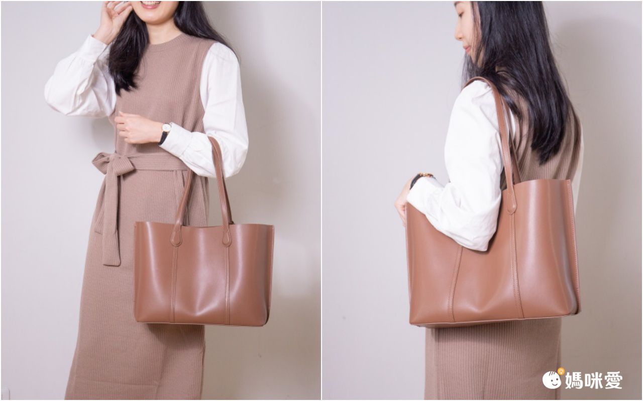 真皮大容量托特包-A4/13吋筆電可放-咖啡色 (34.5x27x12cm)