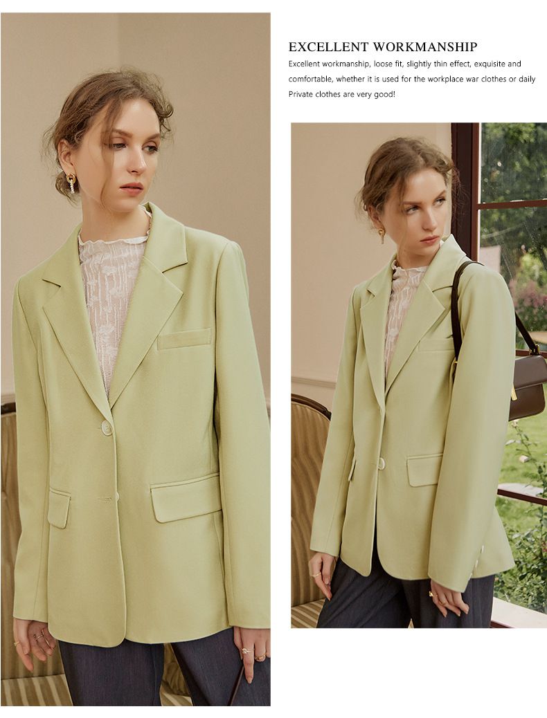 時尚寬鬆休閒西裝外套-淺黃色