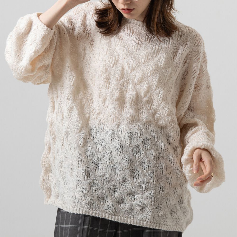 柔軟微透蓬鬆馬海毛針織上衣-米杏