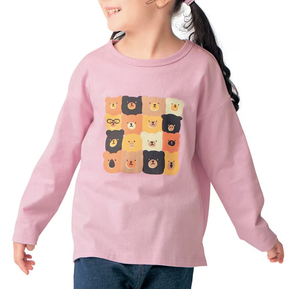 GITA 100%棉舒適印花長袖上衣-熊熊-粉紫