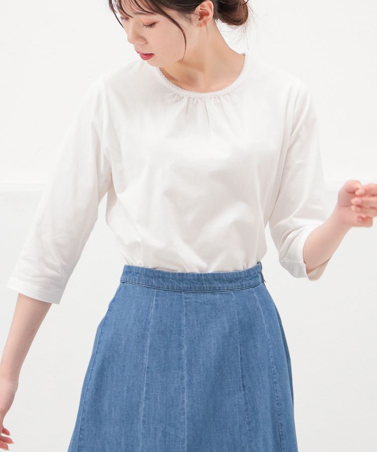 日本 Honeys - 舒適純棉七分袖上衣-薄荷