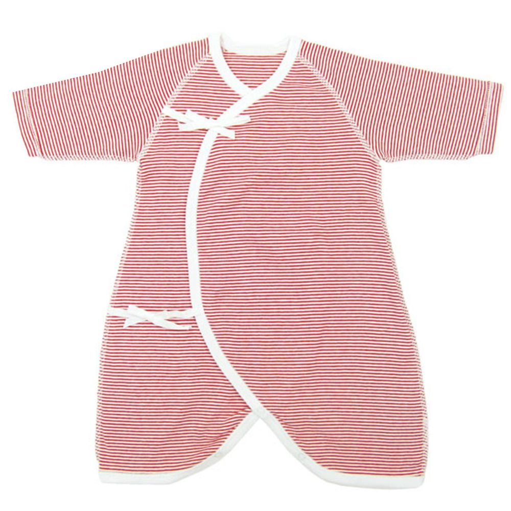 akachan honpo - 新生兒長袖針織橫紋蝴蝶裝-紅色 (50～60)