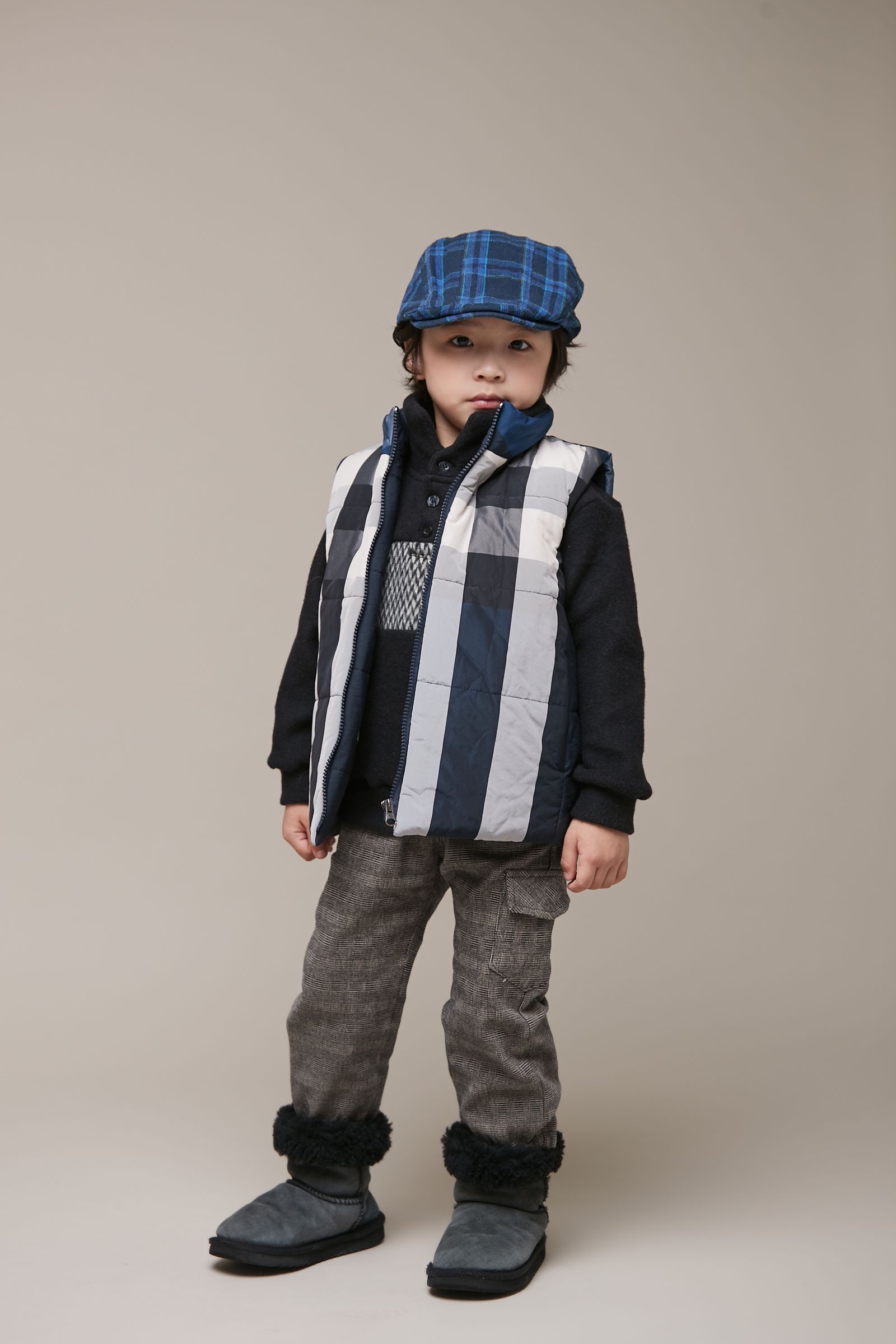 韓國 Coco Bang - 鋪綿格紋背心-藍