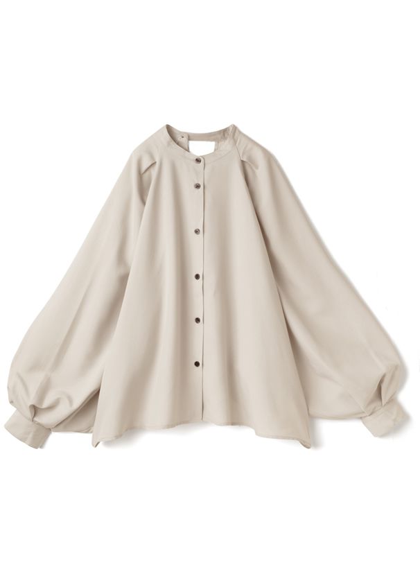 日本 GRL - 圓領大澎袖雪紡長袖襯衫-天使白