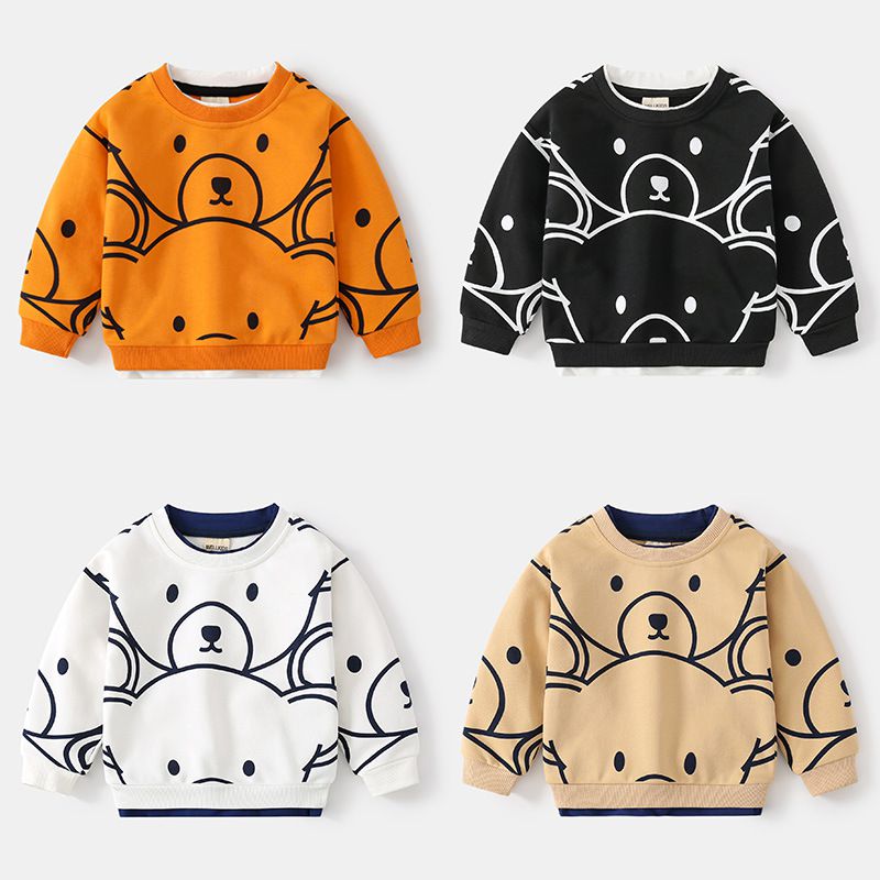 WELLKIDS - 圓領休閒百搭長袖上衣/大學T-大臉熊熊-橘色