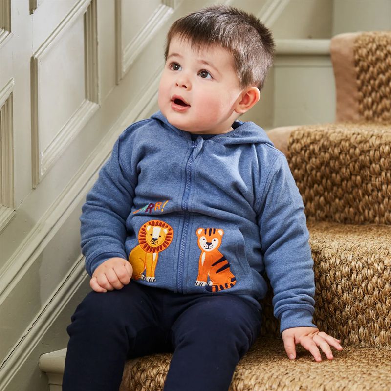 英國 JoJo Maman BeBe - 雙面穿100%純棉保暖連帽外套-野生動物