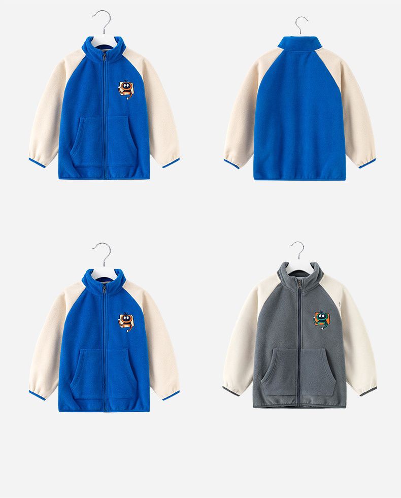 搖粒絨保暖兒童外套-小小機器人-灰色