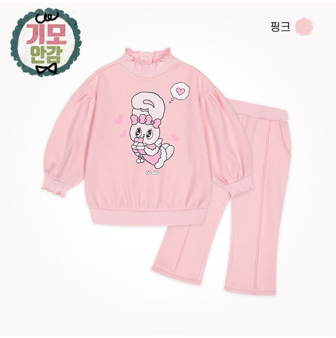 韓國 milk mile - (聯名款)天使兔兔內刷毛長袖套裝-粉