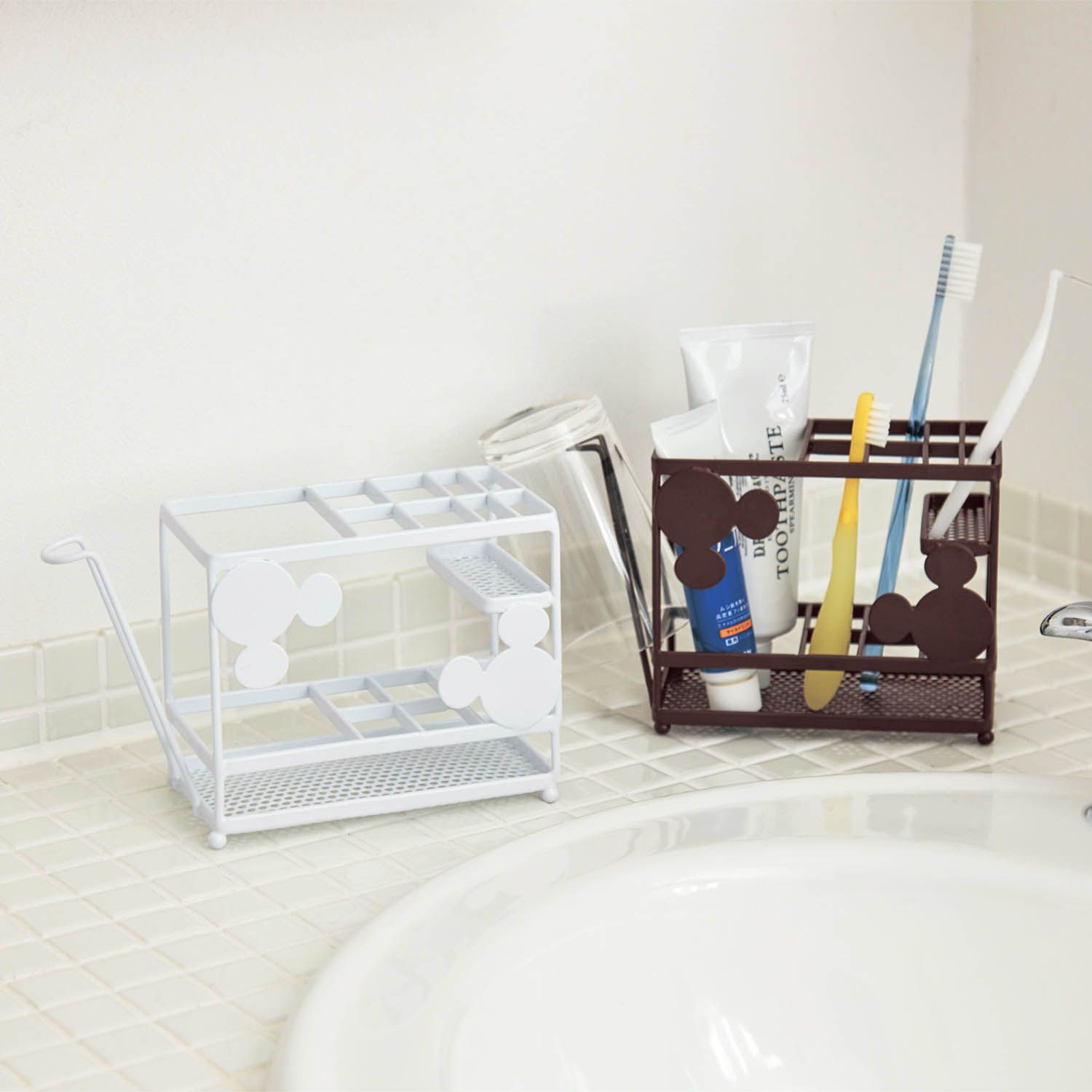 日本千趣會 - 迪士尼家庭牙刷牙膏水杯置物架-咖啡