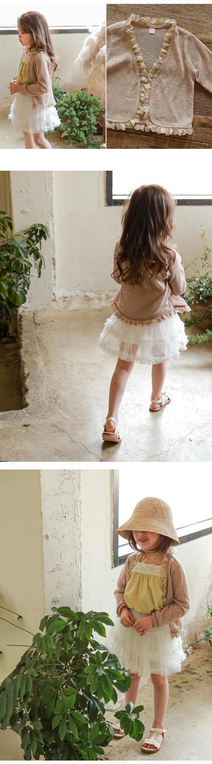 韓國 Puellaflo - 蕾絲花邊裝飾薄長袖外套-摩卡咖