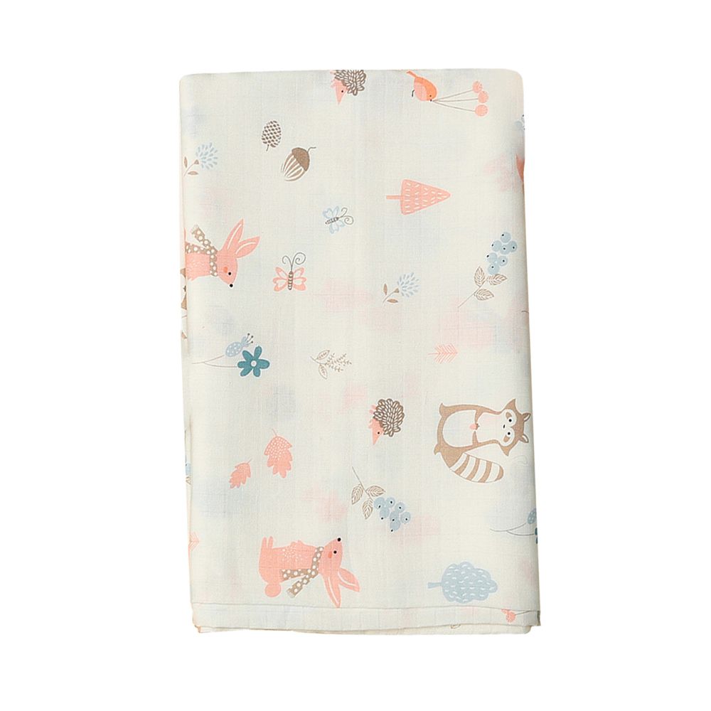 多功能棉紗蓋被 薄款嬰兒被 純棉透氣包巾 嬰兒床床單-森林小動物 (125*125cm)