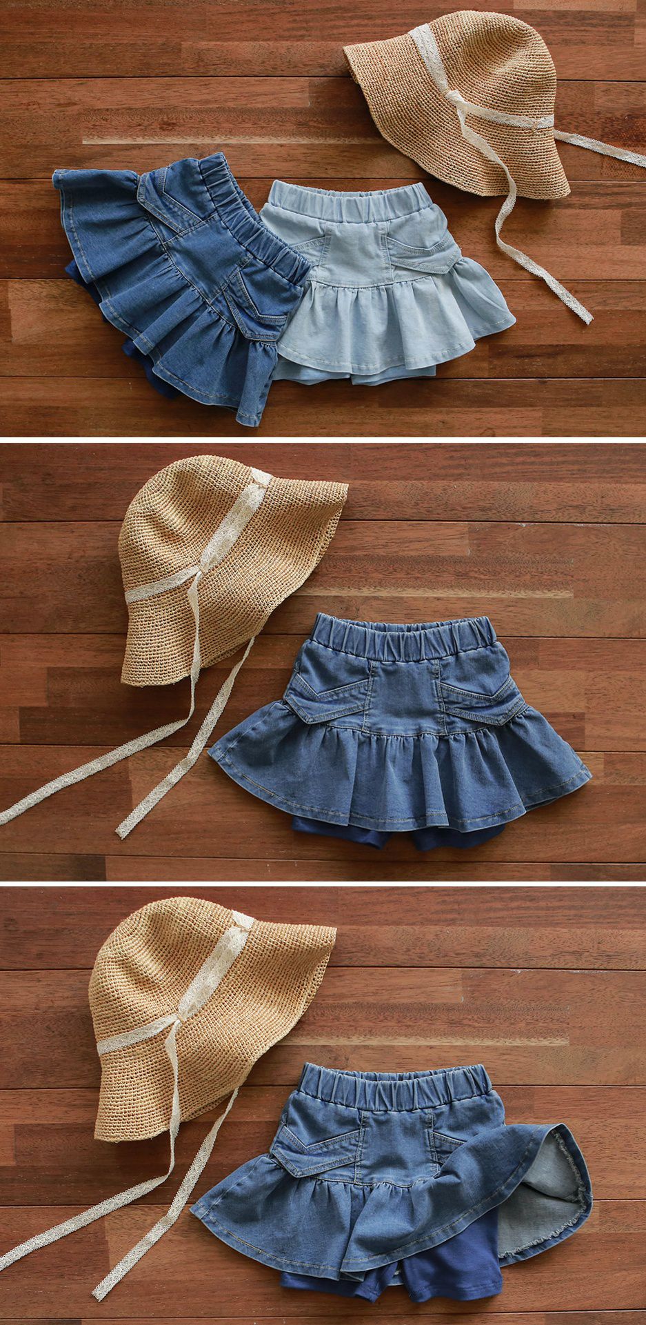 韓國 PuellaFLO - 荷葉裙襬牛仔褲裙-深藍