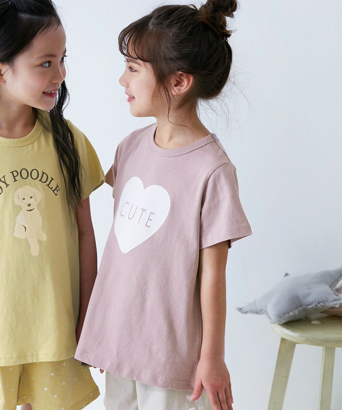 日本 devirock - 100%棉 短袖家居服/睡衣套裝-花朵標語-黃