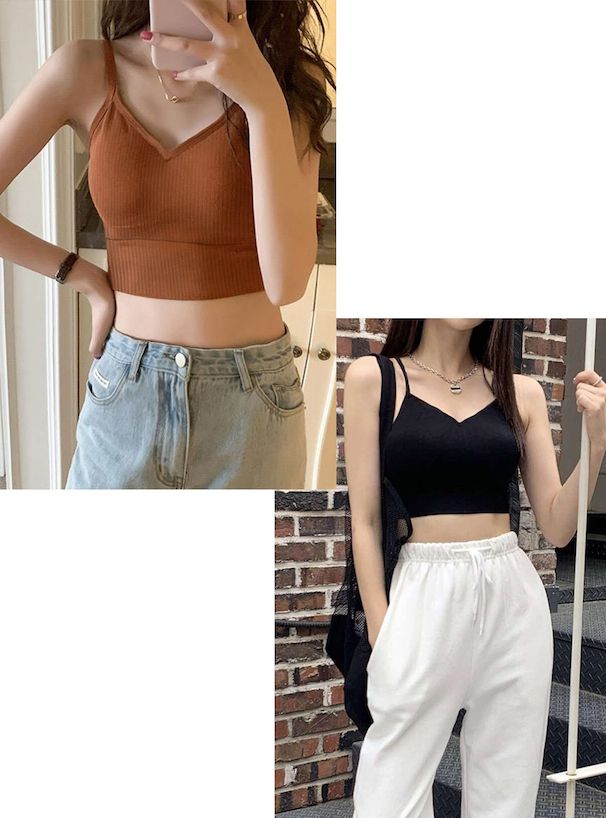 日本 GRL - V領細肩帶內搭/小可愛(附Bra)-米杏