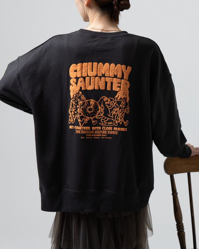 日本 gleam - 裏毛寬版甜點好友印花大學T-奶油米x棕