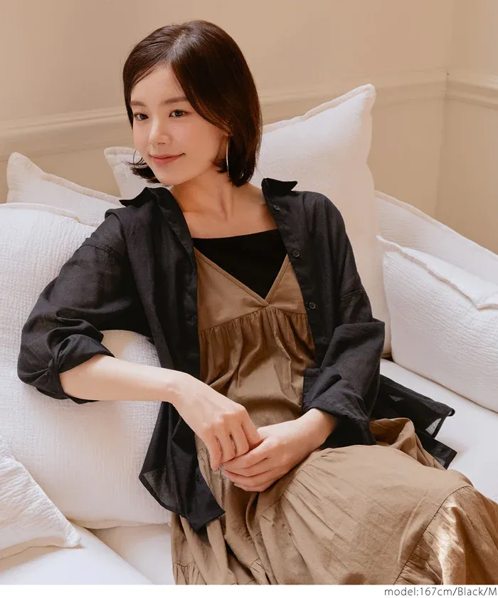 日本 COCA - 純棉透感薄長袖襯衫/薄外套-白