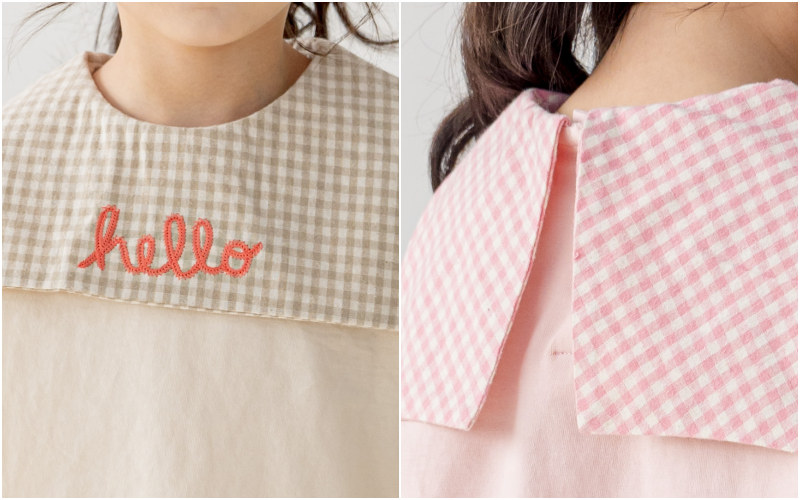 韓國 Orange Mom - 格子方領Hello泡泡袖上衣-粉紅