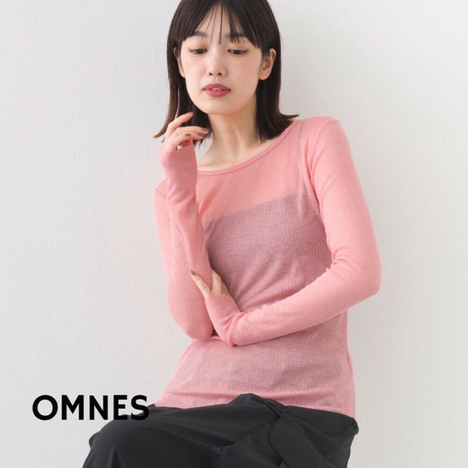 日本 OMNES - 大圓領優美透膚合身薄上衣-紅