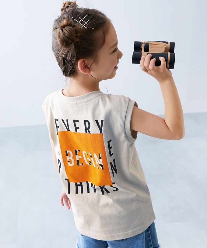 日本 devirock - 100%棉 定番印花寬版無袖上衣-老虎logo-灰黑