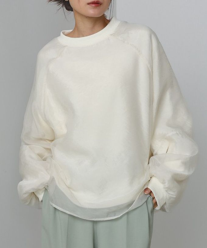 日本 Bab - 熱銷經典 薄紗層次裏毛長袖上衣-嫩粉紅