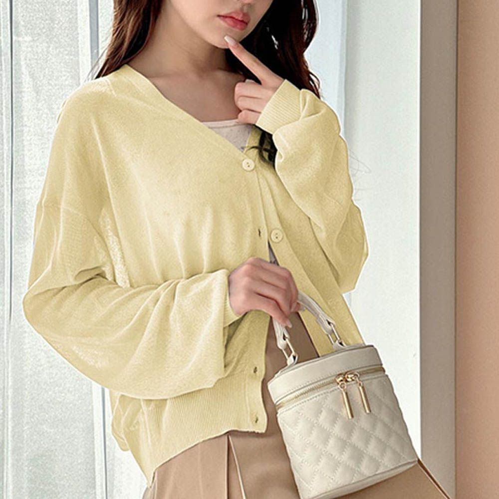 透膚柔軟針織開襟衫/小外套-淺黃 (F)