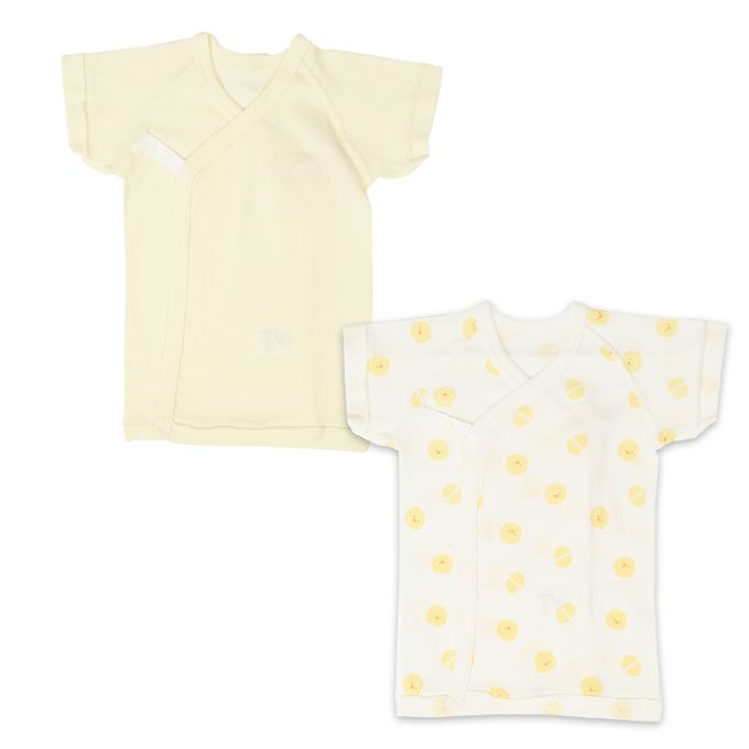 akachan honpo - 新生兒內衣6件組-短袖&7分袖 按扣款-黃色