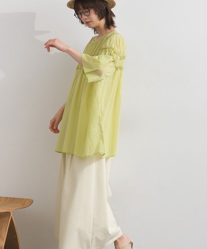 日本 Lupilien - 100%棉 輕盈感皺摺廓形五分袖上衣-白