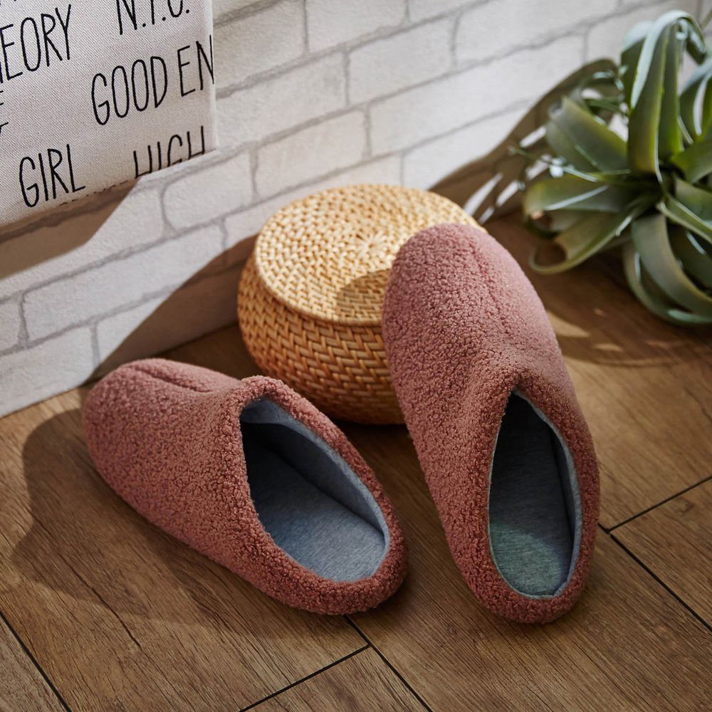 日本千趣會 - 全包覆式室內拖鞋(外刷毛)-乾燥玫瑰粉